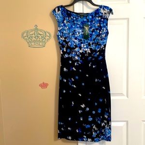 Ralph Lauren floral lined one side sheering crepe dress.